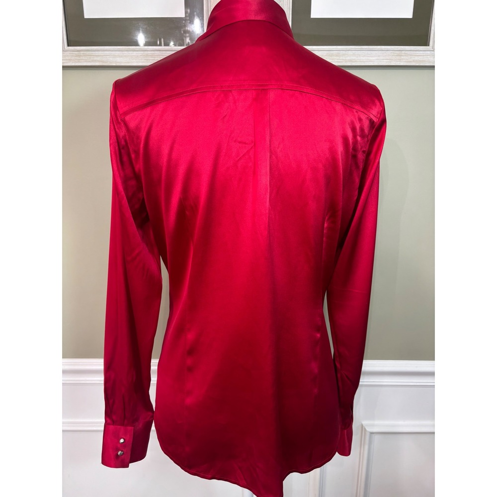 White House Black Market Red Silk Stretch Pintuck Pleated Button Up Blouse 8 - Picture 6 of 8